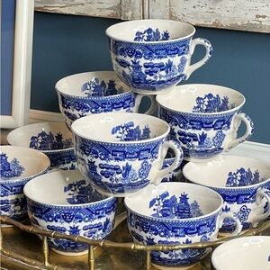 Vintage Blue Willow Tea Cups (black marked JAPAN) - set of 2